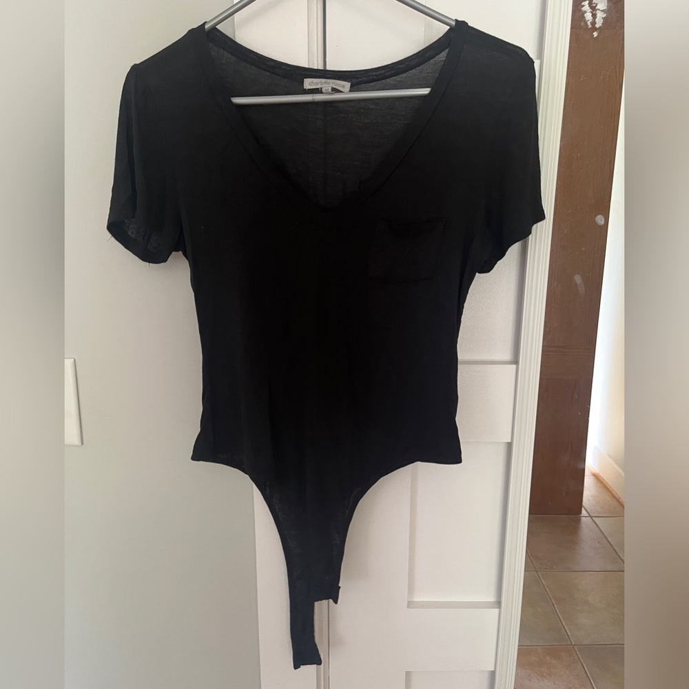 Black v neck t-shirt bodysuit